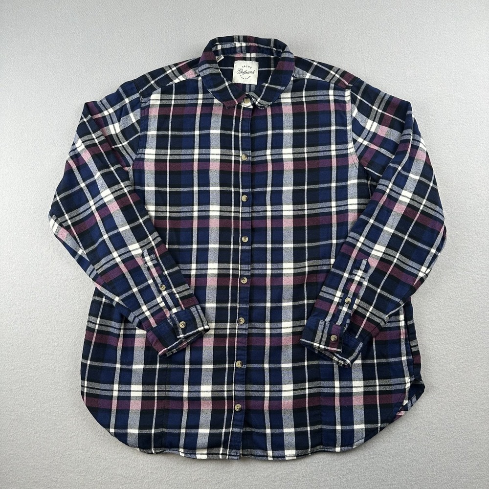 Jachs Girlfriend Plaid Button Down Shirt‎ Womens Large Navy Purple Boyfriend Fit
